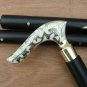 37" Victorian Style White Designer Brass Head Handle Wooden Walking Stick