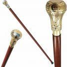 Nautical Brass Flower Victorian Head Handle Vintage Wooden Walking Cane Stick