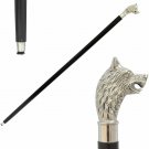 Nautical Style Silver Wolf Head Handle Vintage Wooden Walking Canes Stick 36" Nautical Style Silver Wolf Head Handle Vintage Wooden Walking Canes Stick 36"