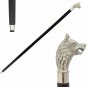 Nautical Style Silver Wolf Head Handle Vintage Wooden Walking Canes Stick 36"