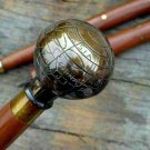 Victorian Brass Globe Nautical Head Handle Vintage Wooden Walking Stick Cane 36"