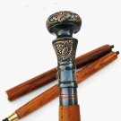 Vintage Antique Walking Cane Wooden Walking Stick Nautical Brass Handle Knob 36"