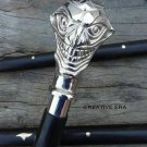 Vintage Silver Brass Joker Design Nautical Head Handle Wooden Walking Stick 36"