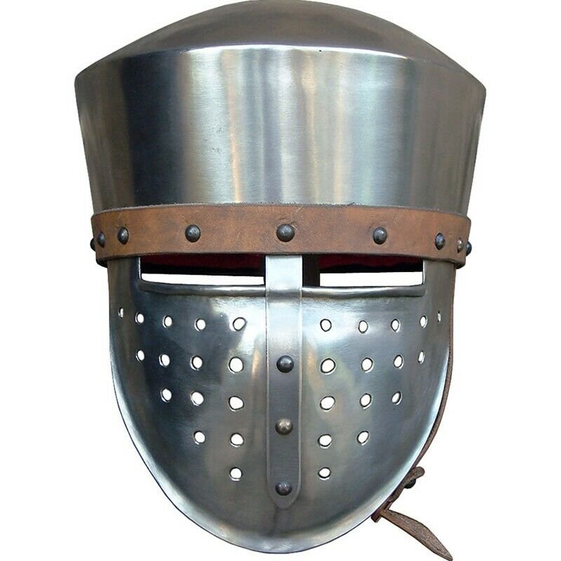 Medieval Cylindrical Helmet with face plate knight Crusader Armour Larp ...