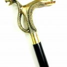 Victorian Brass Cobra Snake Handle Stylish Wooden Walking Stick Nautical Cane