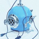 Antique 18" Hanging Lamp Diving Helmet ~U.S Deep Sea Divers Helmet Blue Lamp