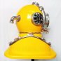 La Spezia Yellow Diving Helmet U.S Navy Deep Sea Divers Helmet W/Wooden Base