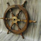 Wooden Ship Steering Nautical Wheel ~Pirate Decor ~Wood Brass ~Fishing Wall Boat