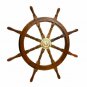 Large Boat Ship Wooden Steering Wheel ~Brass Center Nautical Wall Decor New-36"