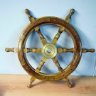 18'' Nautical Wooden Ship Wheel Captain Boat Carved Steering Wheel Decorative