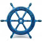 18'' Nautical Wooden Ship Wheel Captain Boat Carved Steering sky Blue Wheel gift