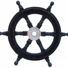 24'' Nautical Wooden Ship Wheel Captain Boat Carved Steering Wheel Decorative