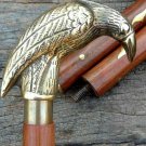 Victorian Nautical Brass Crow Head Handle Vintage Wooden Walking Stick Canes 36"
