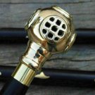 37" Nautical Style Brass Diving helmet Head Handle Vintage Wooden Walking Stick 37" Nautical Style Brass Diving helmet Head Handle Vintage Wooden Walking Stick