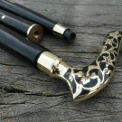 37" Nautical Style Brass Black Design Head Handle Vintage Wooden Walking Stick