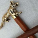Nautical Victorian Brass Fox Head Handle Stick, steampunk Wooden Walking Canes