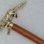Nautical Victorian Brass Fox Head Handle Stick, steampunk Wooden Walking Canes