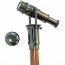 Antique Victorian Brass Telescope Head Handle Walking stick Nautical wooden Cane