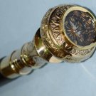 Brass Compass Head Handle Walking stick Victorian Wooden Nautical Cane stick 36"