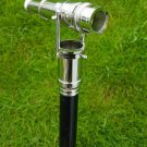 Silver Vintage Telescope Head Handle Nautical Style Brass Wooden Walking Stick