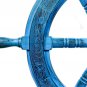 24"Nautical Wooden Ship Steering Wheel Pirate Decor Brass Fishing Blue Wall Boat
