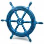 24"Nautical Wooden Ship Steering Wheel Pirate Decor Brass Fishing Blue Wall Boat