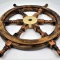Nautical Wooden Ship Steering Wheel Pirate Decor Brass Fishing Antique Wall Boat