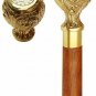 37"Vintage Nautical Working Style Spy Watch Brass Head Handle Walking Stick Cane