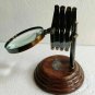 Brass Magnifying Glass on Wooden Stand Vintage Style Desktop Tabletop Magnifier