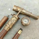 Telescope Compass On Top Head Handle Wooden Walking Stick Cane Telescope Compass On Top Head Handle Wooden Walking Stick Cane