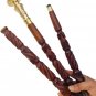 37" Vintage Antique Gold Brass Knob Head Handle 3 Fold Wooden Walking Stick Cane