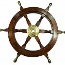 24"Vintage Nautical Brass & Brown Wooden Ship Wheel Wall boat Style Collectible