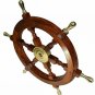 24"Vintage Nautical Brass & Brown Wooden Ship Wheel Wall boat Style Collectible