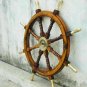 Nautical Maritime Teak Wood Ships Steering Wheel 30" Brass Hub Boat Wall