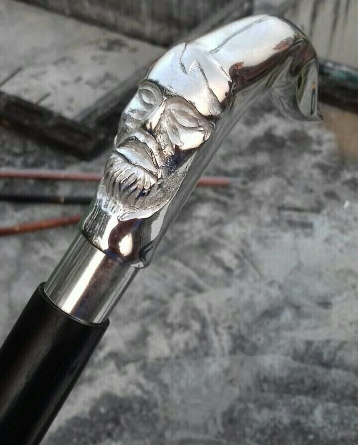 New Brass Head Handle Harvey Canes Silver Chinese Man Vintage Cane