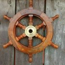 12"Nautical wooden brass ship pirate wall Decorative Marine boat steering wheel
