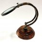 Antique Glass Magnifying Wooden Stand Brass Vintage Magnifier Desktop Nautical