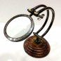 Antique Glass Magnifying Wooden Stand Brass Vintage Magnifier Desktop Nautical