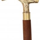 Vintage Wooden Walking Stick Nautical Cane Antique Solid Brass derby Head Handle