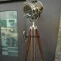 NAUTICAL REPRODUCTION SPOT SEARCH LIGHT SPOTLIGHT W/FLOOR WOODEN TRIPOD STAND