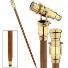 Victorian Walking Cane Stick Telescope Brass Handle Foldable Nautical Wooden New
