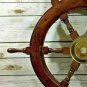 24"Brass Wooden Vintage Ship Steering Wheel Pirate D&Atilde;&copy;cor Wood Fishing Wall Boat