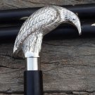 Brass Head Handle Harvey Canes Silver Crow Vintage Black Cane Walking Stick New