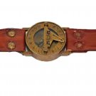 Antique Steampunk Wrist Brass Compass Sundial Head Watch With Leather Strap gift