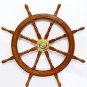 36"Nautical Wooden Ship Steering Wheel Pirate Decor Wood Brass Fishing Wall Boat