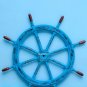 36"Nautical Ship Steering Wheel Pirate Decor Wooden Brass Blue Fishing Wall Boat