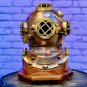 Boston Scuba Diving Helmet With Wooden Base - Brown finish deep sea divers helmet -