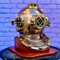 Boston Scuba Diving Helmet With Wooden Base - Brown finish deep sea divers helmet -