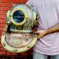 Boston copper brass diving helmet with wooden base