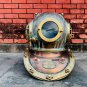 Boston copper brass diving helmet with wooden base